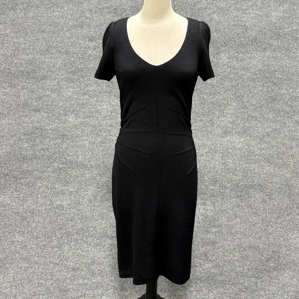 St. John Collection Dress Womens 4 Black Knit Chevron Sheath Midi